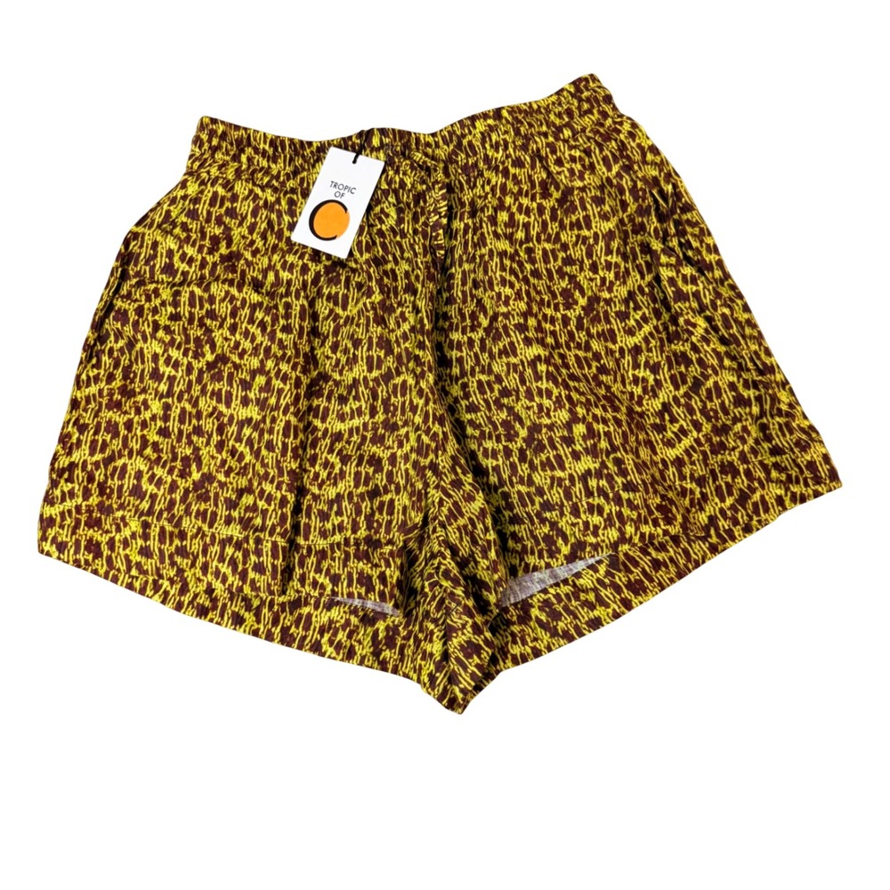 Tropic of C Chico Shorts Yellow Brown Linen Abstract Print Pull-On Medium NEW